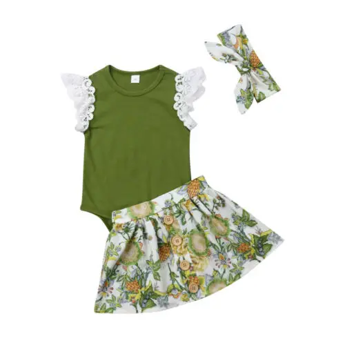 Комплект из 3 предметов для новорожденных девочек милая зеленая Цветочная одежда