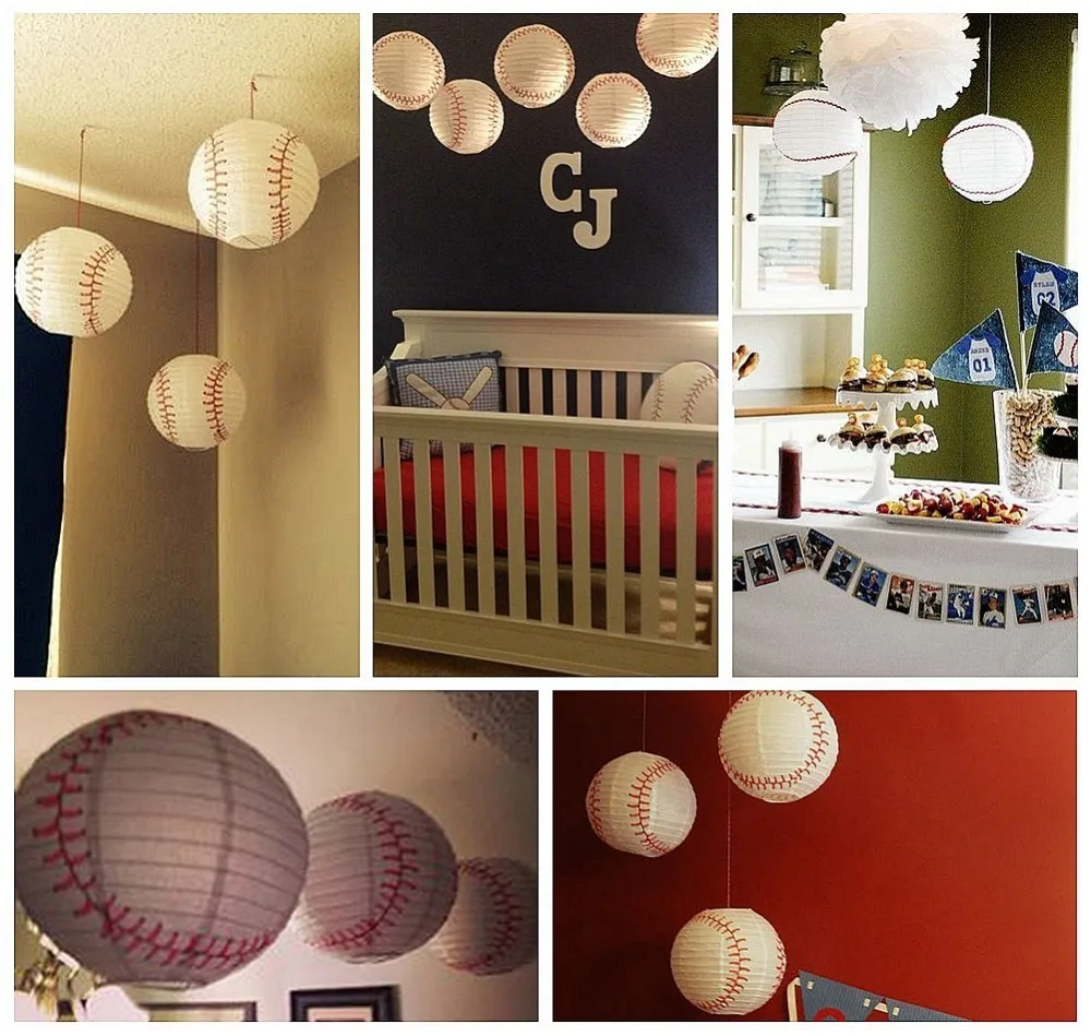 Pack Of 3pc 20cm 8'' Baseball Shape Hanging Paper Lantern For Sports Theme Fans Party Birthday Home Decoration | Дом и сад