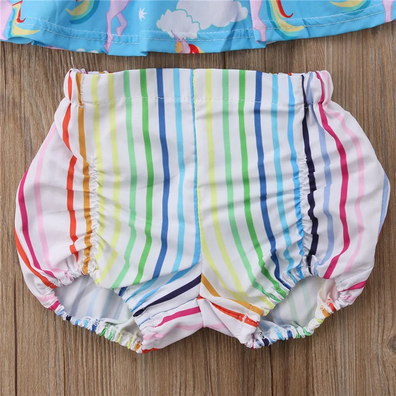 Топы с радужным единорогом для новорожденных девочек платье штаны шорты