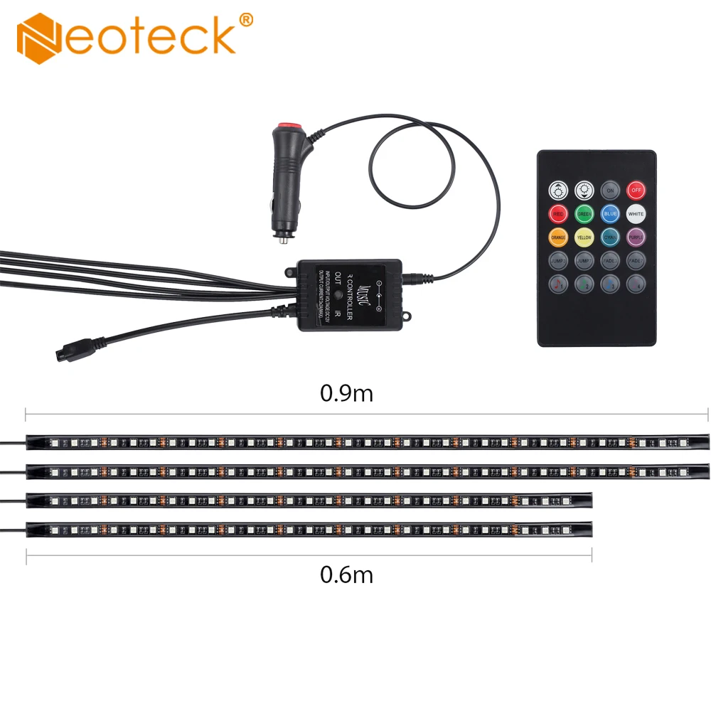 Neoteck 4 шт. RGB светодиодный 8 цветов под Автомобильная трубка полоса светящийся