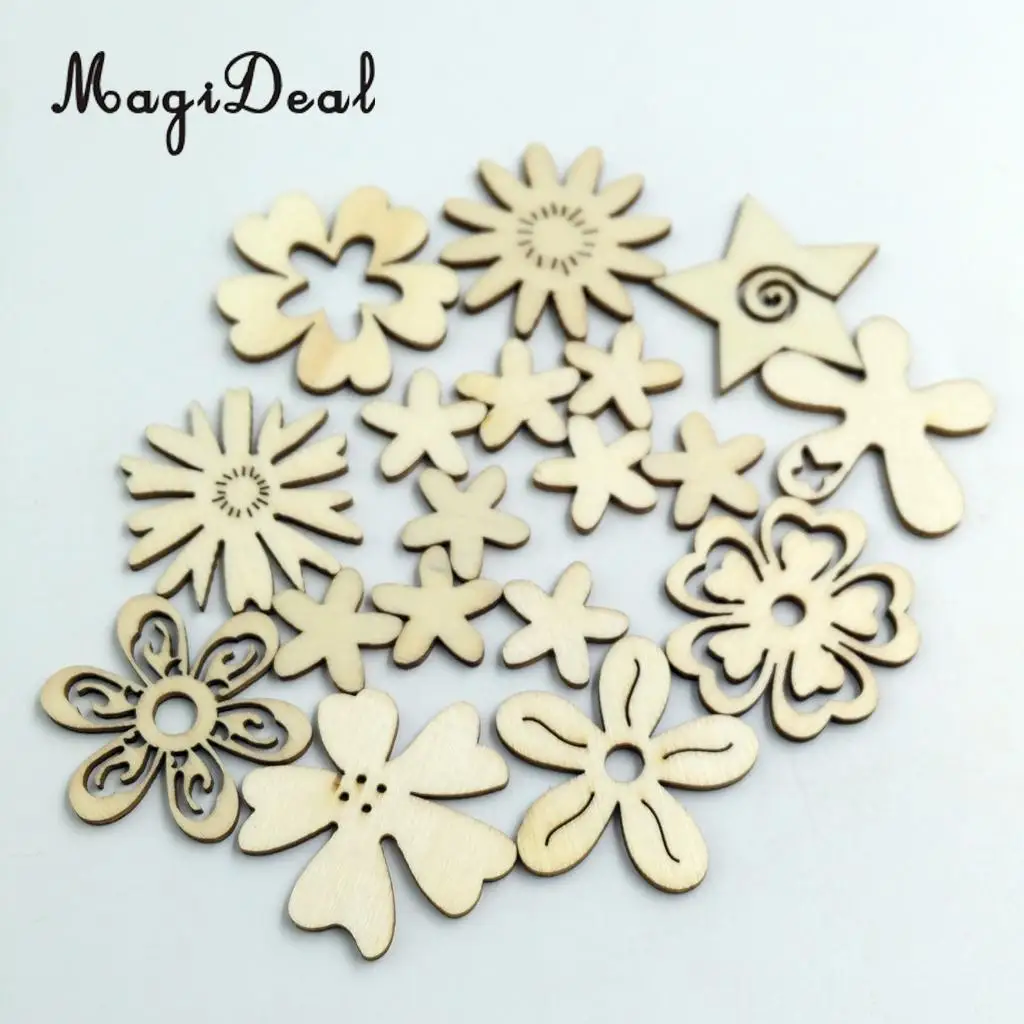 MagiDeal 50 Pieces Mixed Natural Wood Flower Shapes Embellishment Craft Scrap Booking Card Sign Making for Party Decor Favor | Дом и сад
