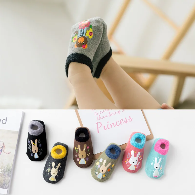 Calcetines de algod&oacute;n para beb&eacute;, ni&ntilde;o y ni&ntilde;a, antideslizantes, de goma, con dibujos de animales, gruesos, c&aacute;lidos, para invierno y oto&ntilde;o-1