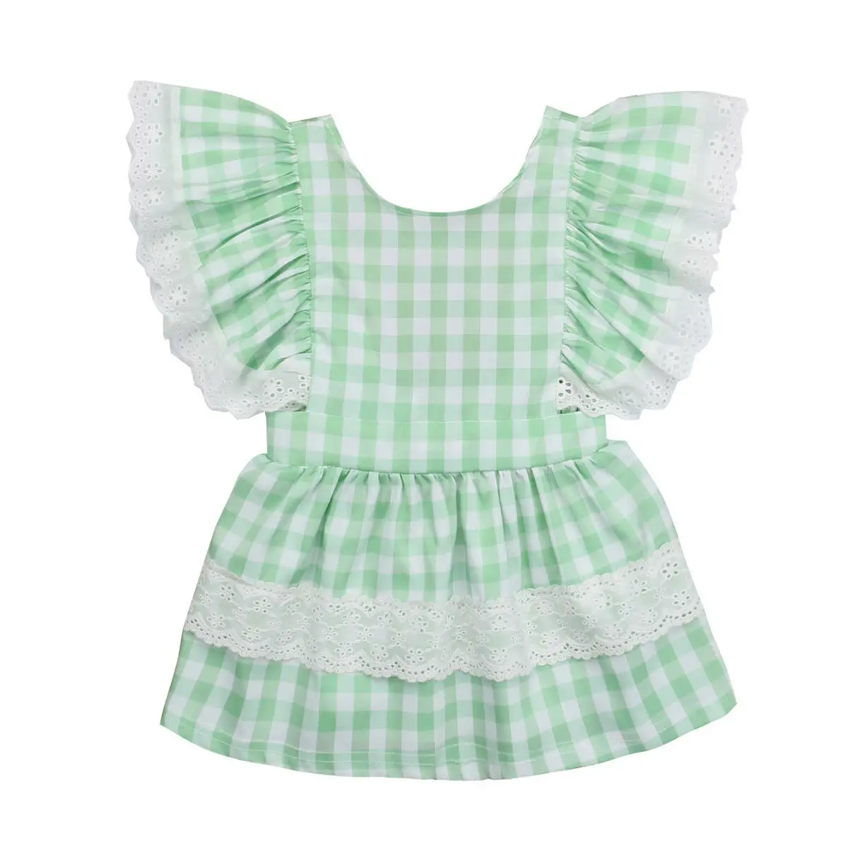 2019 Summer Children Girls Dress Ruffles Sleeve Lace Plaid Princess Pageant Party Dresses Sundress Clothes 2-7Y | Детская одежда и