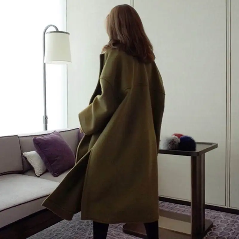 Женское осенне-зимнее пальто U-SWEAR повседневное однотонное тонкое шерстяное