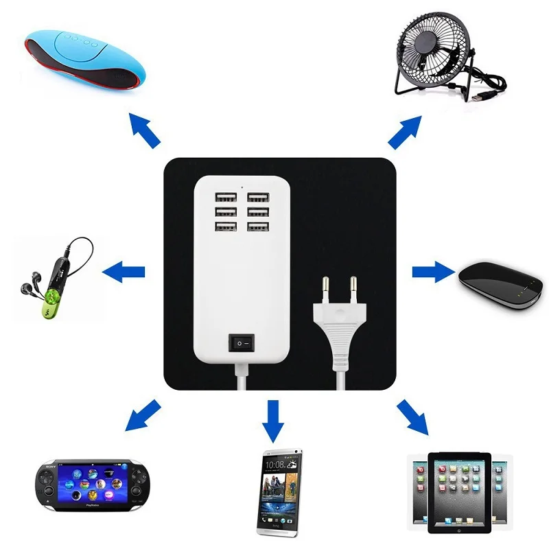 6 Usb портов зарядное устройство концентратор для телефона планшета 20 Вт умная
