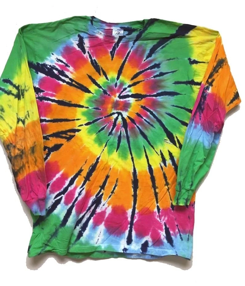 С длинным рукавом ROCKIN многоцветный Радуга галстук окрашенная Футболка Размер S