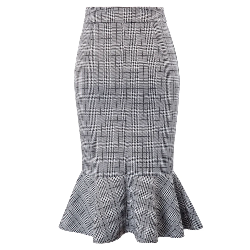 Kate Kasin Женская клетчатая юбка карандаш Русалка бедра завернутый Bodycon Офис