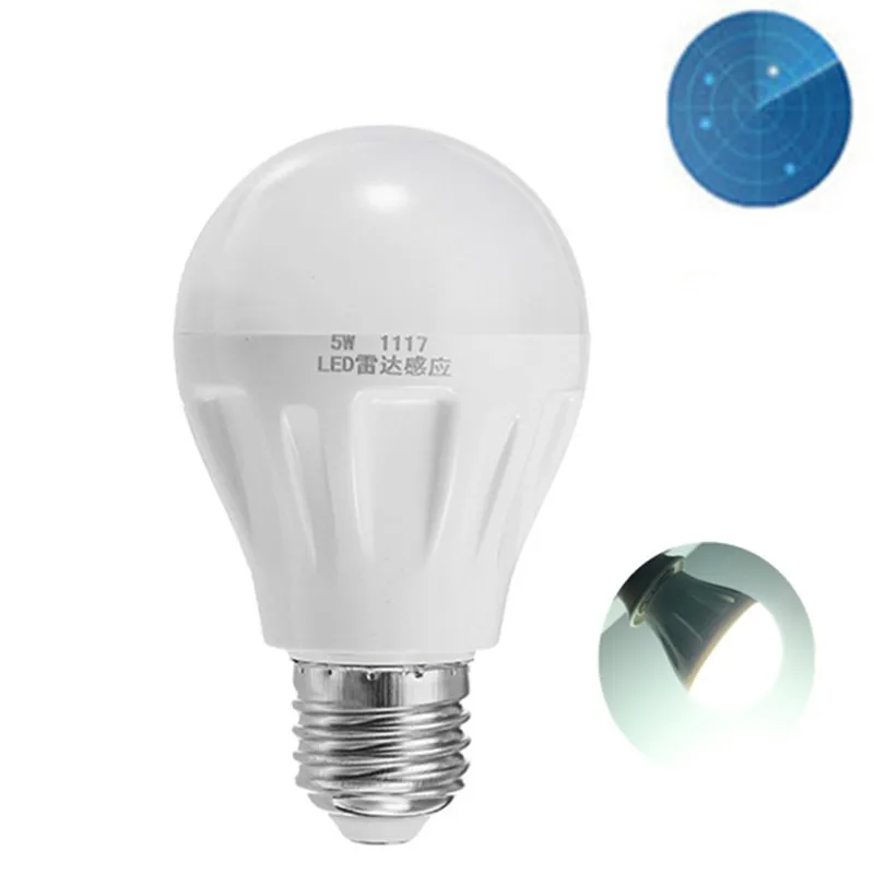 CLAITE SMD2835 E27 5 Вт Чистый белый радар Датчик управления светом Светодиодная лампа