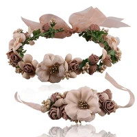 girl simulation flowers hair band bracelet parent child set wedding fashion headdress new bridesmaid