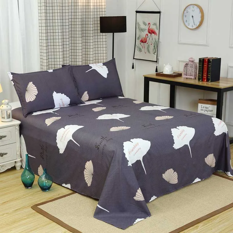 King Size Bed Sheet With Pillowcase Single Double Queen Linen Reactive Printed Flat Set Leaf Bedding Sets35 | Дом и сад