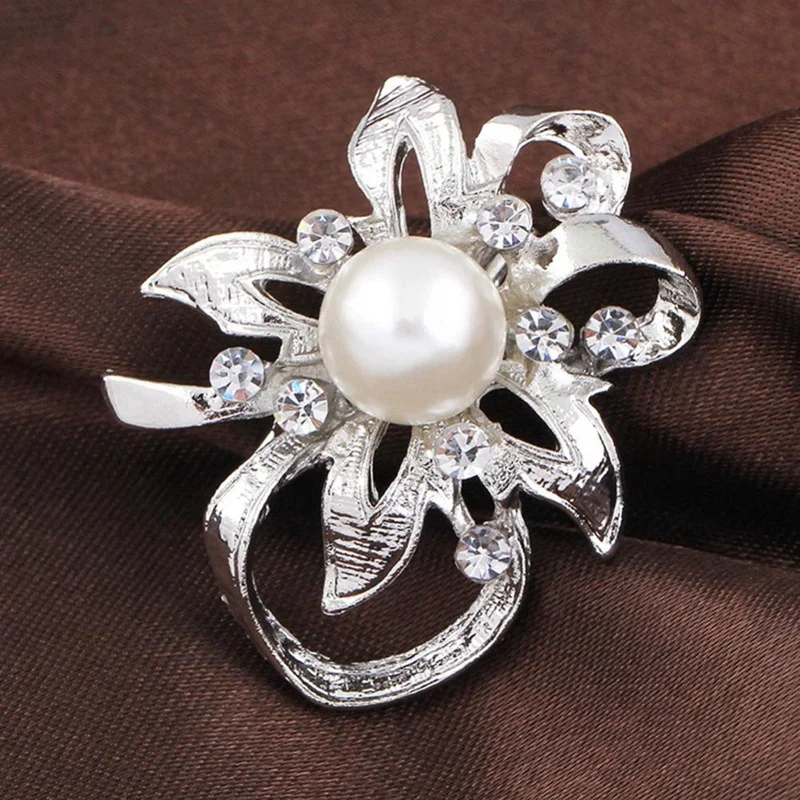 Серебряный цветок Брошь Цветок Булавка Женская Стразы Мода свадьба|Броши| |