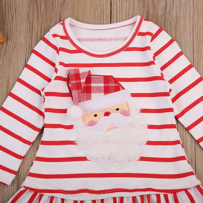 2018 Brand New Christmas Baby Girls Dress Casual Princess Striped Dresses Santa Claus Long Sleeve A-Line Outfit 0-5Y | Детская одежда и