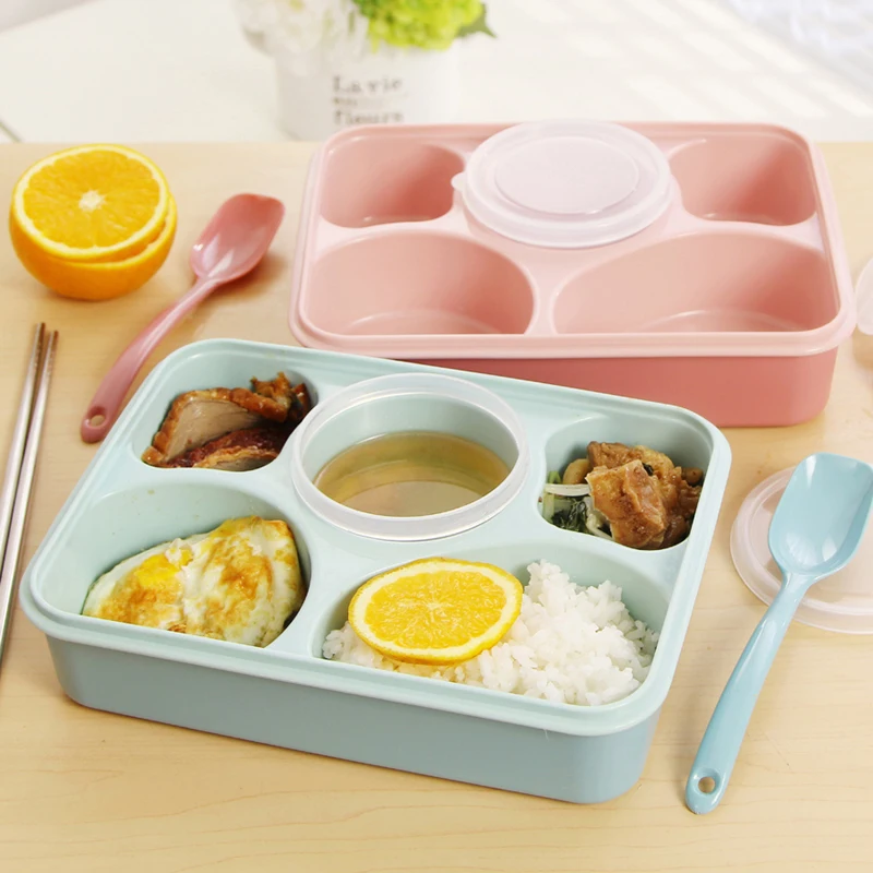 

5 Cells 1000ml Leak-proof Healthy Plastic Lunch Box Durable Adults Lady Kid Lunchbox Microwave Lunch Bento Box Eco-friendly