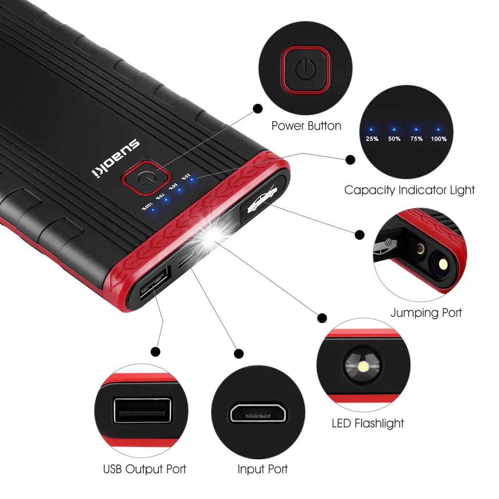 Suaoki U3 400A пиковый портативный стартер Автомобильный Аккумулятор Booster 5 V/2.4A