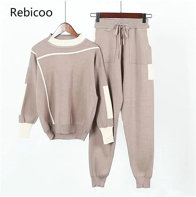 

Women Knitted 2 Piece Set Casual Sportsuit O Neck Long Sleeve Pullover Sweater And Pant Set Autumn Winter 2Pcs Clothes Tracksuit