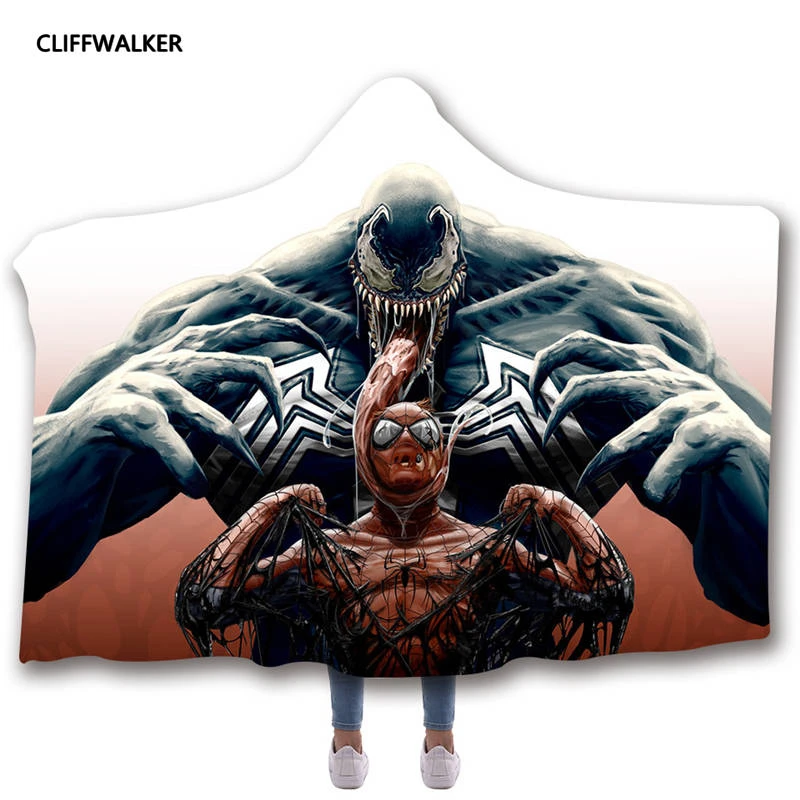 Wholesale Venom 3D Print Hooded Cosplay Blanket Cloak For Men's Adult Child Thick Double-layer Plush Winter Warm | Тематическая
