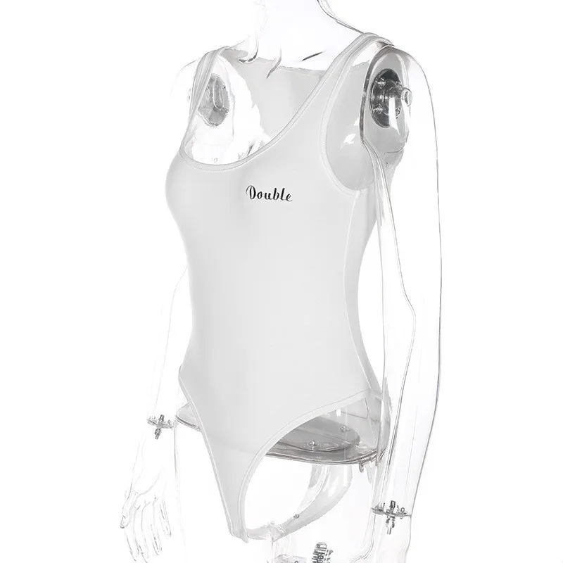 New Cotton Body Sculpting Clothes Solid Color Embroidery Letter Vest Bodysuit Women Jumpsuit Macacao Feminino Summer Top | Женская