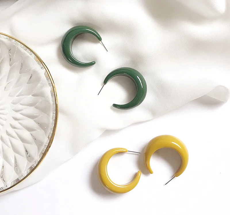 Женские большие полимерные серьги кольца UJBOX корейские пляжные зеленого и