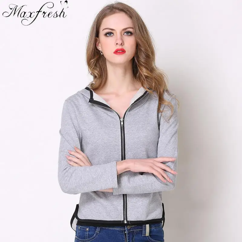 Maxfresh Повседневное Женская куртка с капюшоном Осень молния ветровка карманов