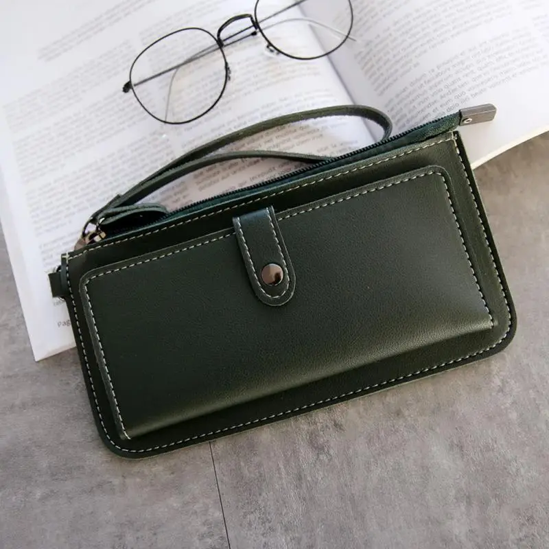 Длинные однотонные Роскошные Брендовые женские кошельки модный кожаный кошелек
