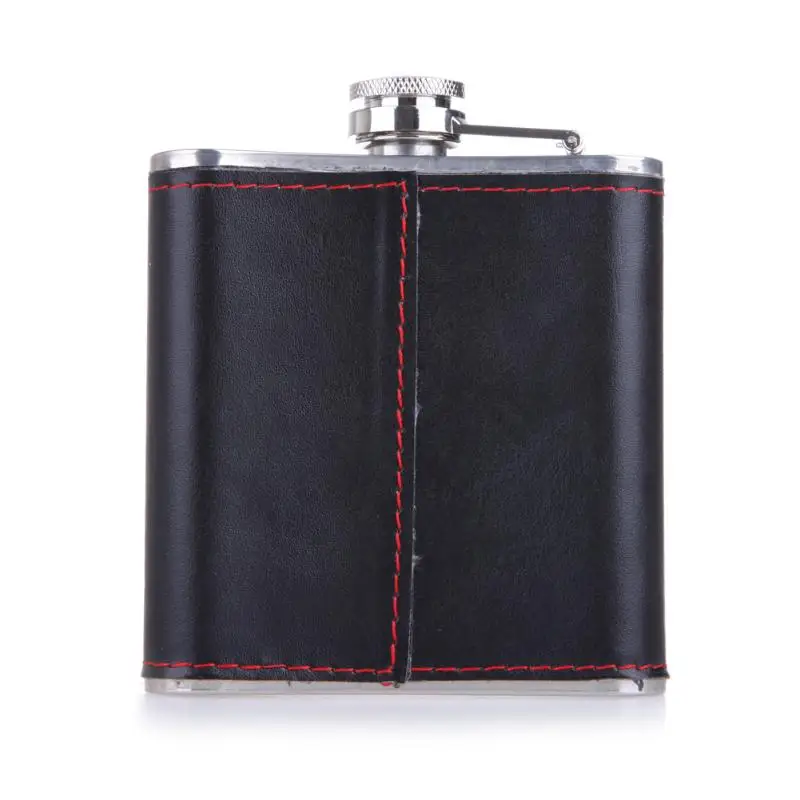 6oz Нержавеющая тазобедренная колба Искусственная кожа сталь + обернутая