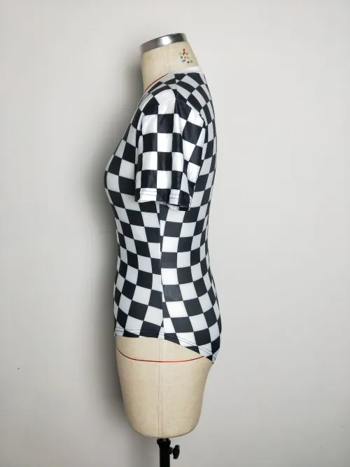 Женский клетчатый короткий комбинезон с коротким рукавом повседневный