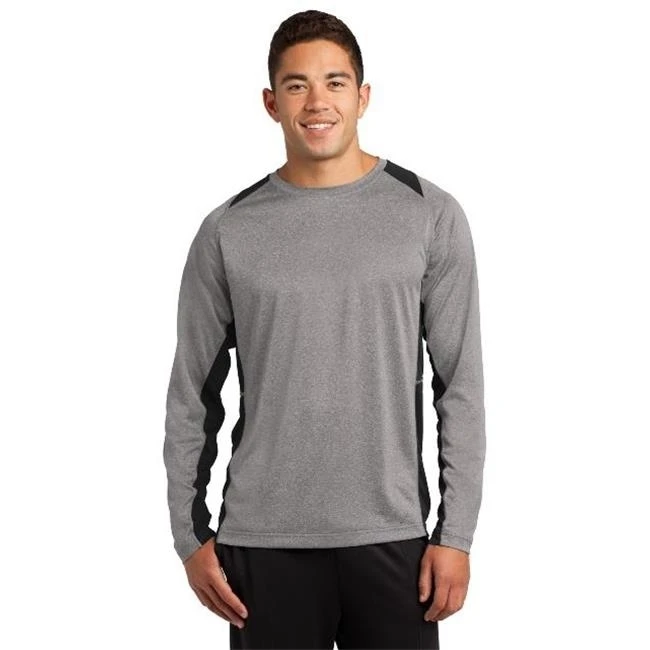 Спорт Tek ST361LS мужские с длинным рукавом Heather Colorblock Contender Tees Винтаж Хизер и черный