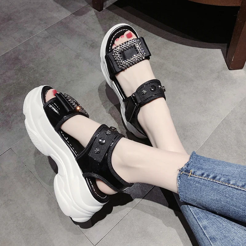 Алмаз монтажа летние белые женские высокий каблук босоножки на платформе