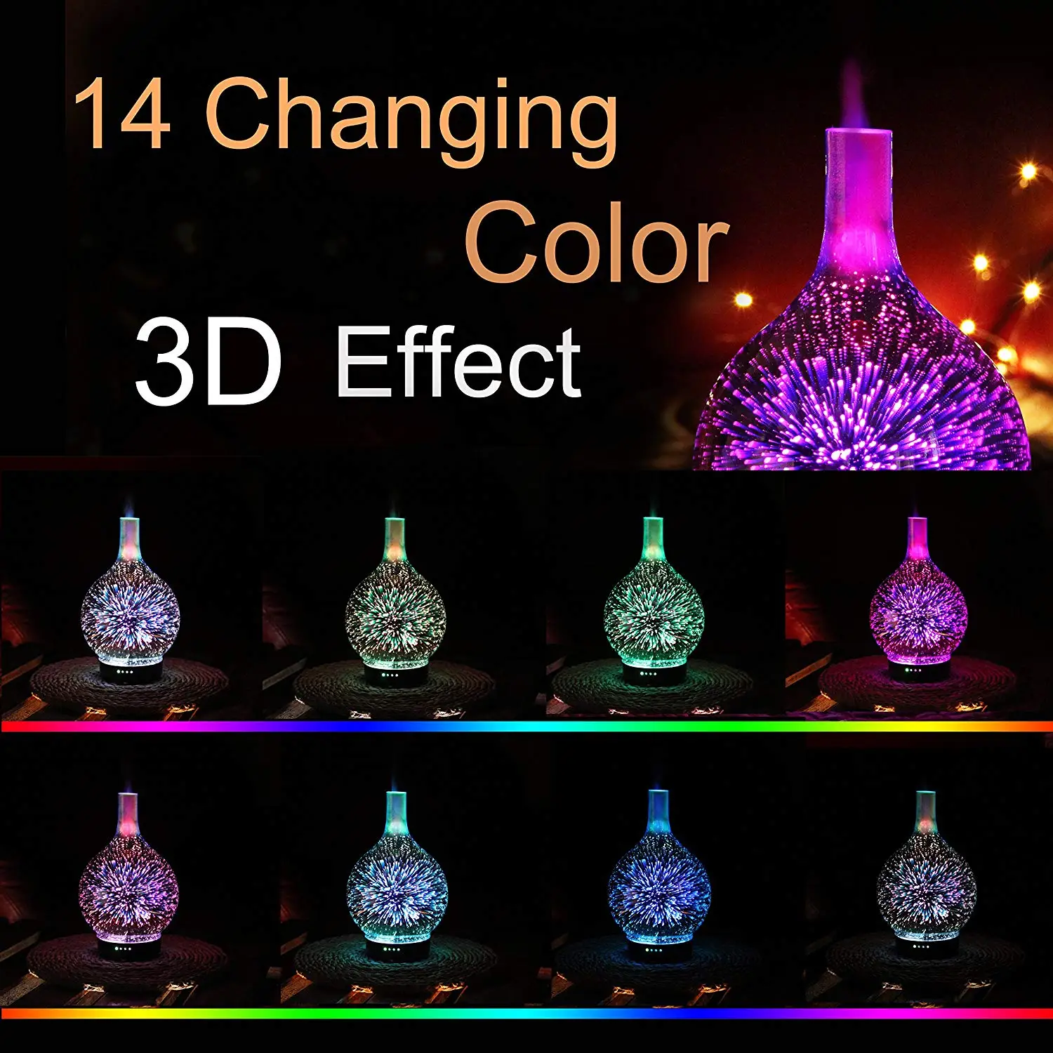 3D фейерверк светодиодный ночник увлажнитель воздуха стеклянная ваза Форма Арома