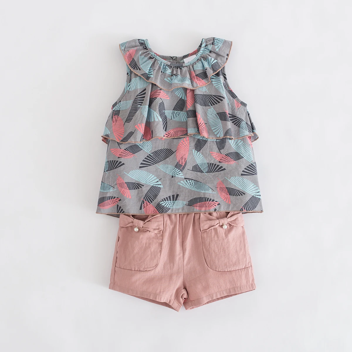 Комплект из 2 предметов с милым Бантом Летняя одежда для маленьких девочек 2-8 лет