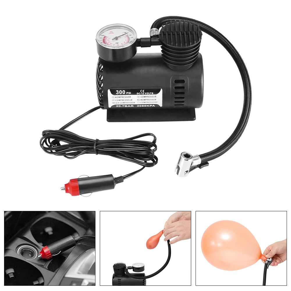 

Горячая Распродажа 300PSI 12V портативный мини воздушный компрессор, автоматический электрический воздушный насос для шин, насос