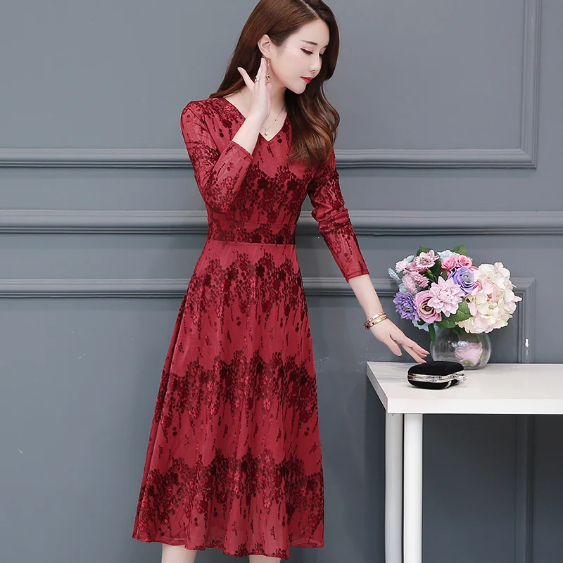 Новый размера плюс 2019 Весна денские платья платье с длинными рукавами Тонкий