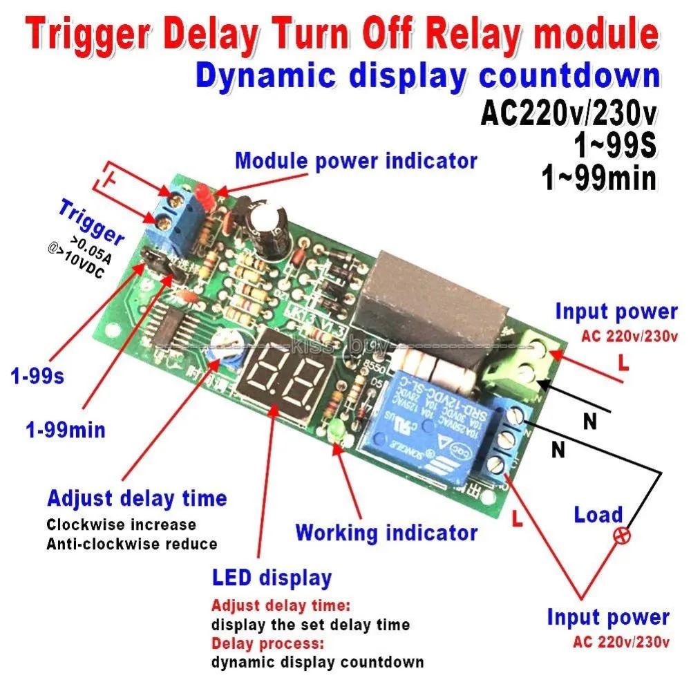 Цифровой светодиодный таймер с задержкой включения 220 В перем. Тока|relay 220v ac|relay