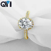 QYI Women 14K Solid Yellow Gold Halo Engagement Ring 2 Carat Oval Cut Moissanite Diamond Wedding Ring