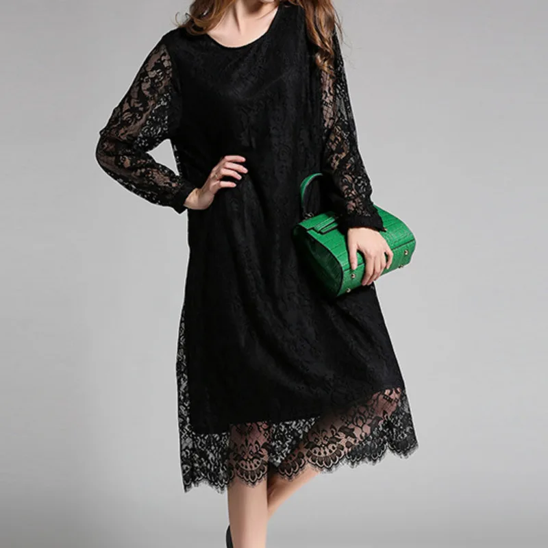 Женское кружевное платье LANMREM винтажное большого размера с длинным рукавом и