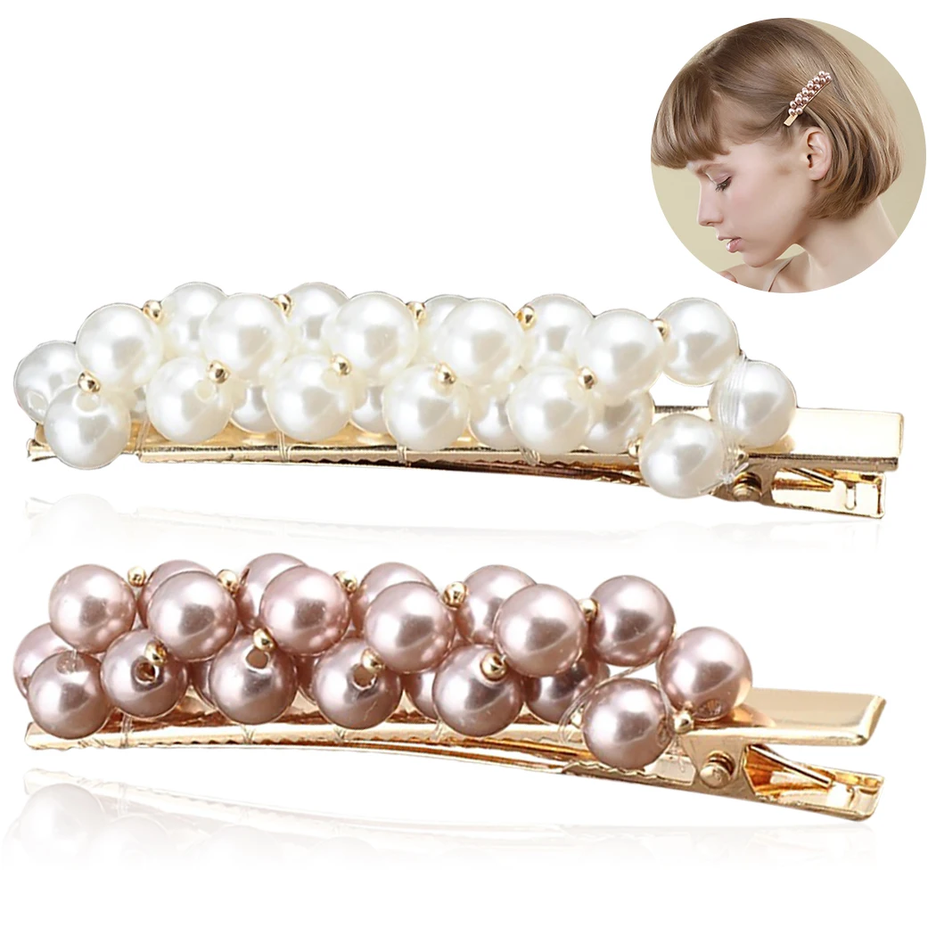 2019 New Fashion 2pcs Women Pearl Hair Clip Snap Barrette Stick Hairpin Styling Accessories For Girls |