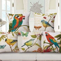 european bird parrot cotton linen ative throw pillow case soft room gifts single sides printing cushion