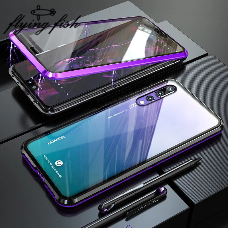 Роскошный магнитный металлический чехол бампер 360 для Huawei P20 Pro из закаленного