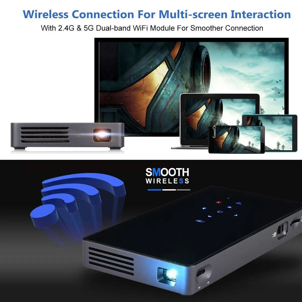 Умный проектор ORIMAG DLP Android 7 1 1G ram + 8G rom Портативный мини поддержка wifi USB HDMI Bluetooth TF
