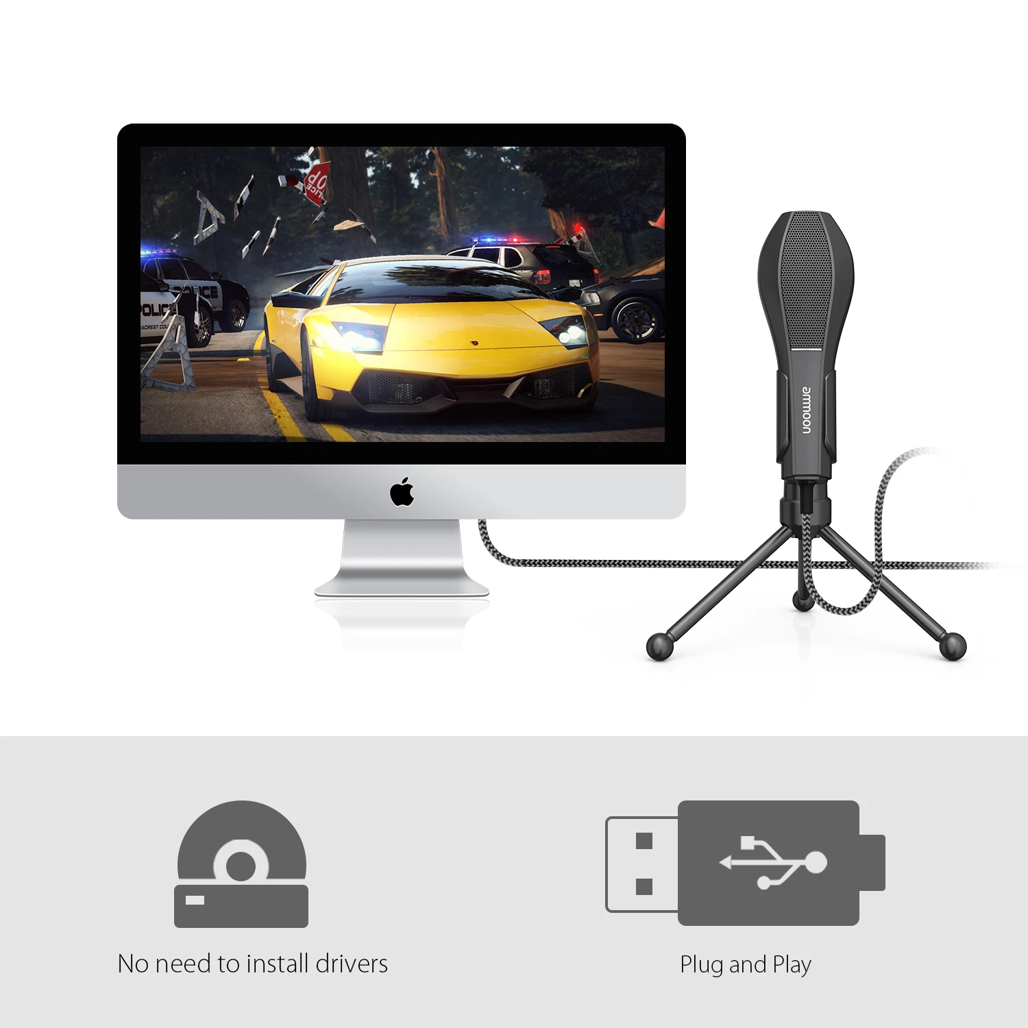 Проводной USB конденсаторный микрофон ammoon с настольным штативом и подставкой для