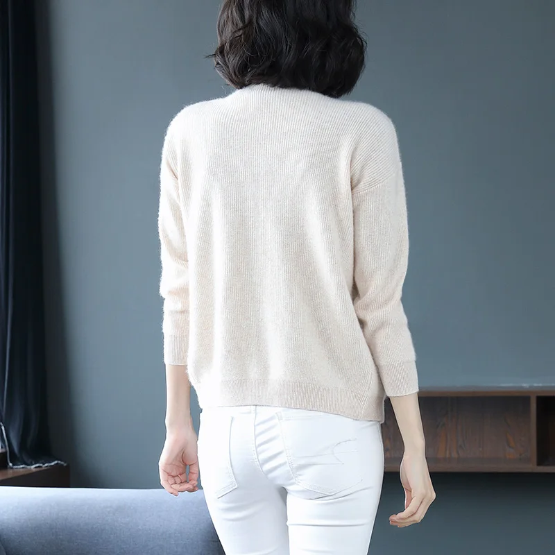 2019 Autumn and Winter Warm Wool Cardigan Women V-neck Long-Sleeved Sweater A Slim Wild Knit Bottoming Shirt Large Size |