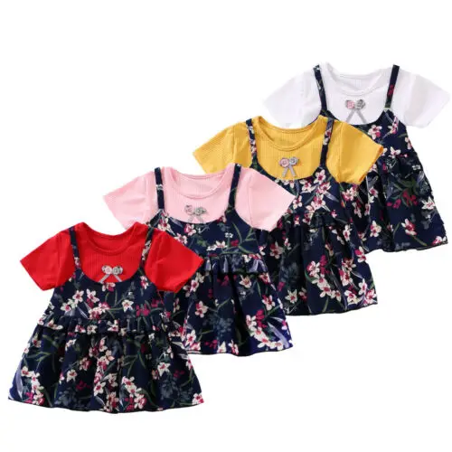 2019 Brand 1 PC Kid Baby Girls Dress New Fashion Floral Ruffle Party Princess Short Sleeve Clothes Flower 3M-3Y | Детская одежда и
