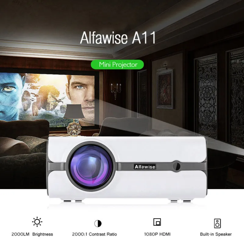 Alfawise A11 ЖК дисплей 2000 люмен Домашний Театр мини проектор Поддержка HD 1080 P HDMI VGA AV USB