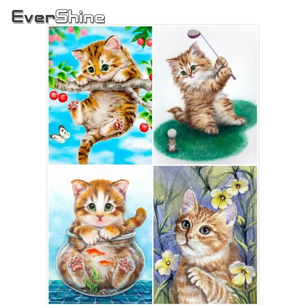 Evershine Diamond Embroidery Animals Pictures Of Rhinestones Full Square Painting Cat Mosaic|Алмазная мозаика и вышивка| |