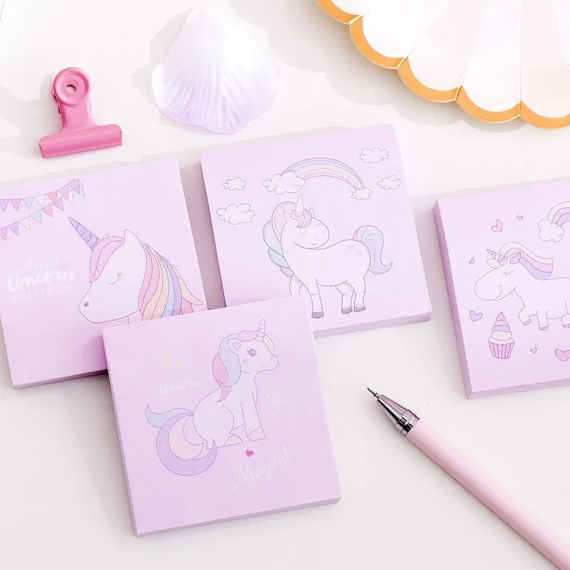 Милый розовый блокнот с единорогом Kawaii липкой записью Канцелярские Товары для