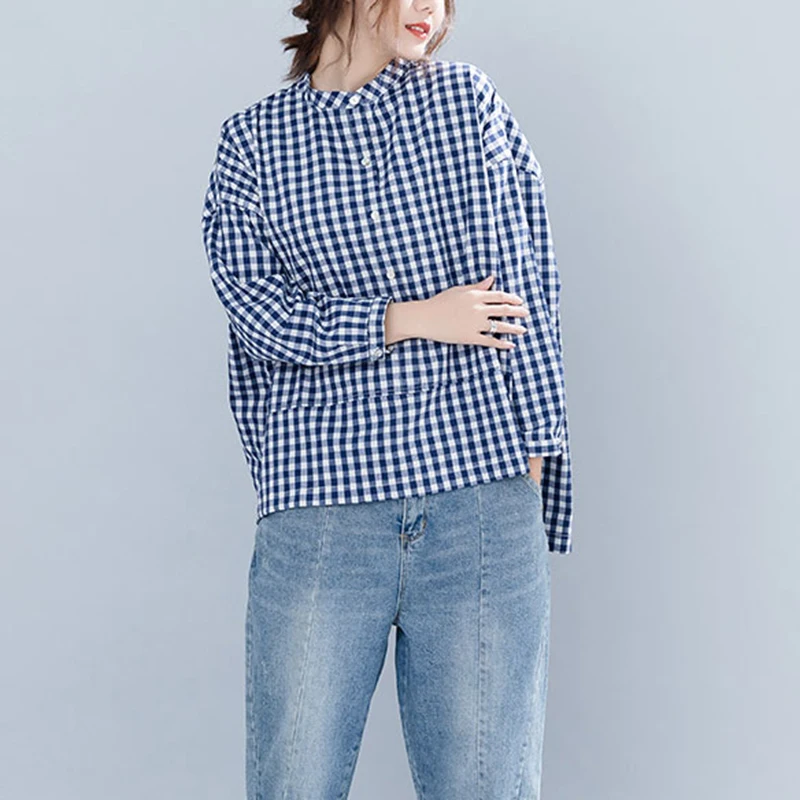 CHICEVER плед для женщин топы корректирующие и блузки малышек Стенд воротник рукав