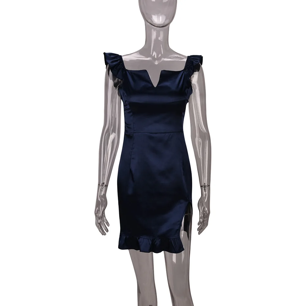 Сексуальное Клубное серое платье с оборками и коротким рукавом мини женское