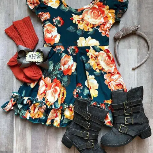 2019 Brand Floral Toddler Kid Baby Girls Dress Summer New Boho Short Sleeve Ruffle Tutu Holiday Outfit Clothes Spring 1-6Y | Детская