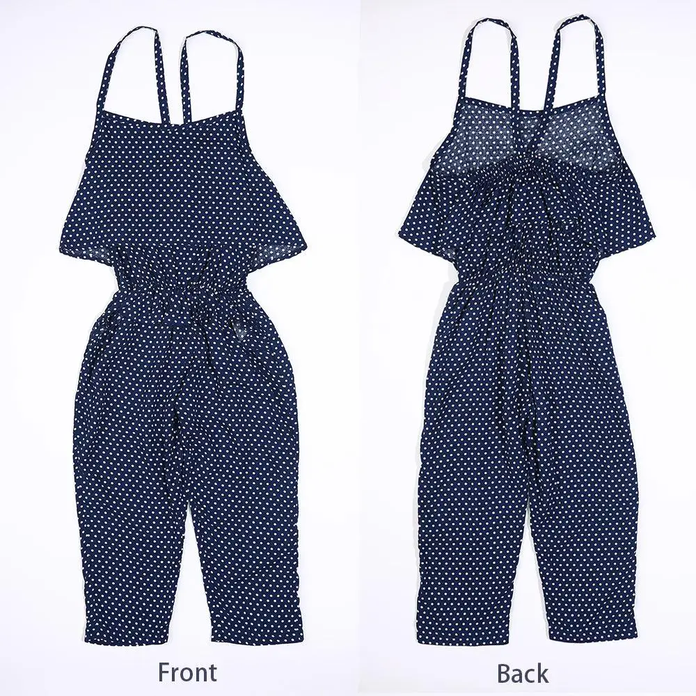 Детский комбинезон на бретельках с волнистым принтом в горошек для девочек