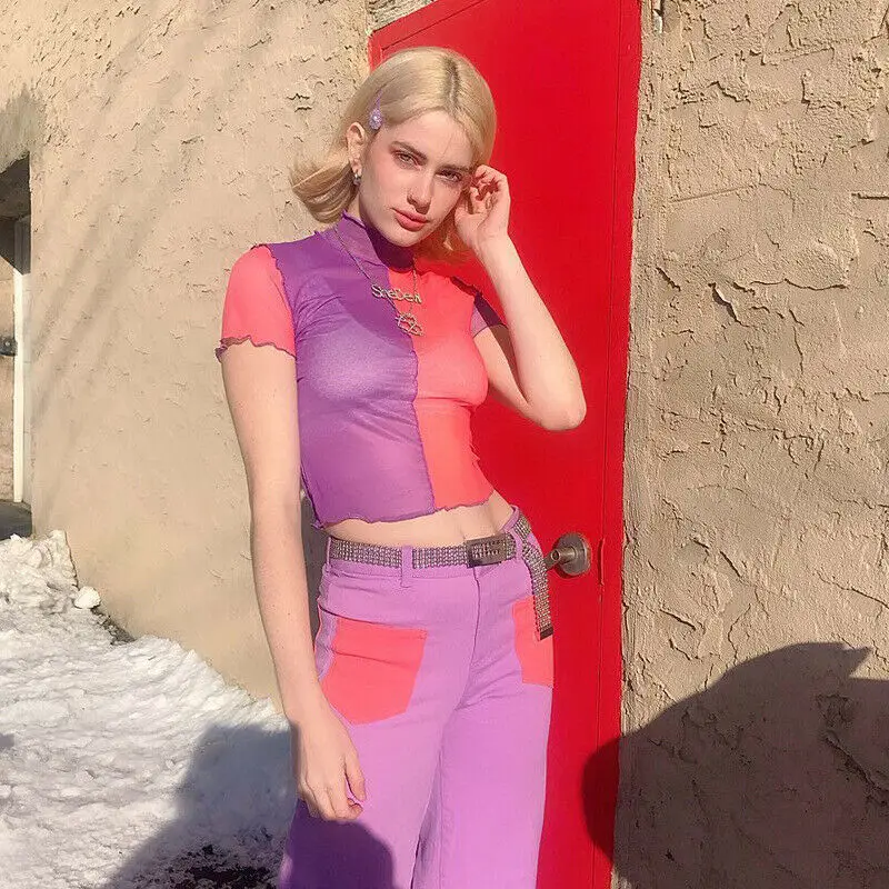 Женская облегающая разноцветная Сетчатая футболка с коротким рукавом Grenadine